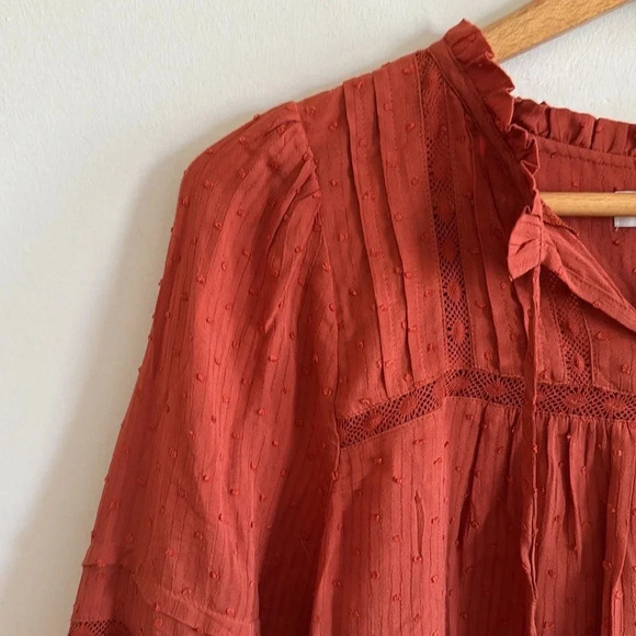 Loft copper brown Striped Clip long sleeve peasant Blouse size large - Picture 4 of 8